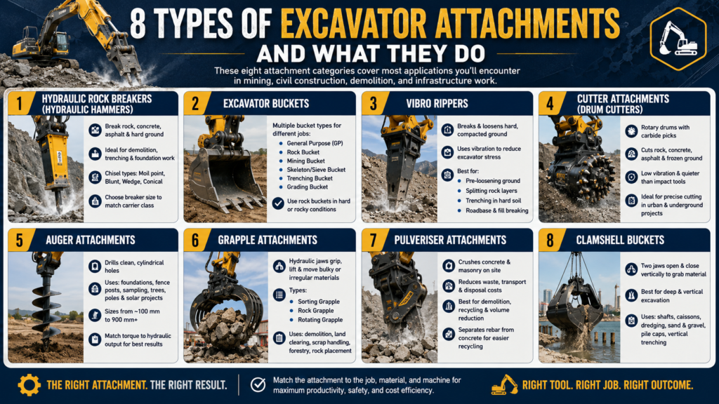 8 Types of Excavator Attachments